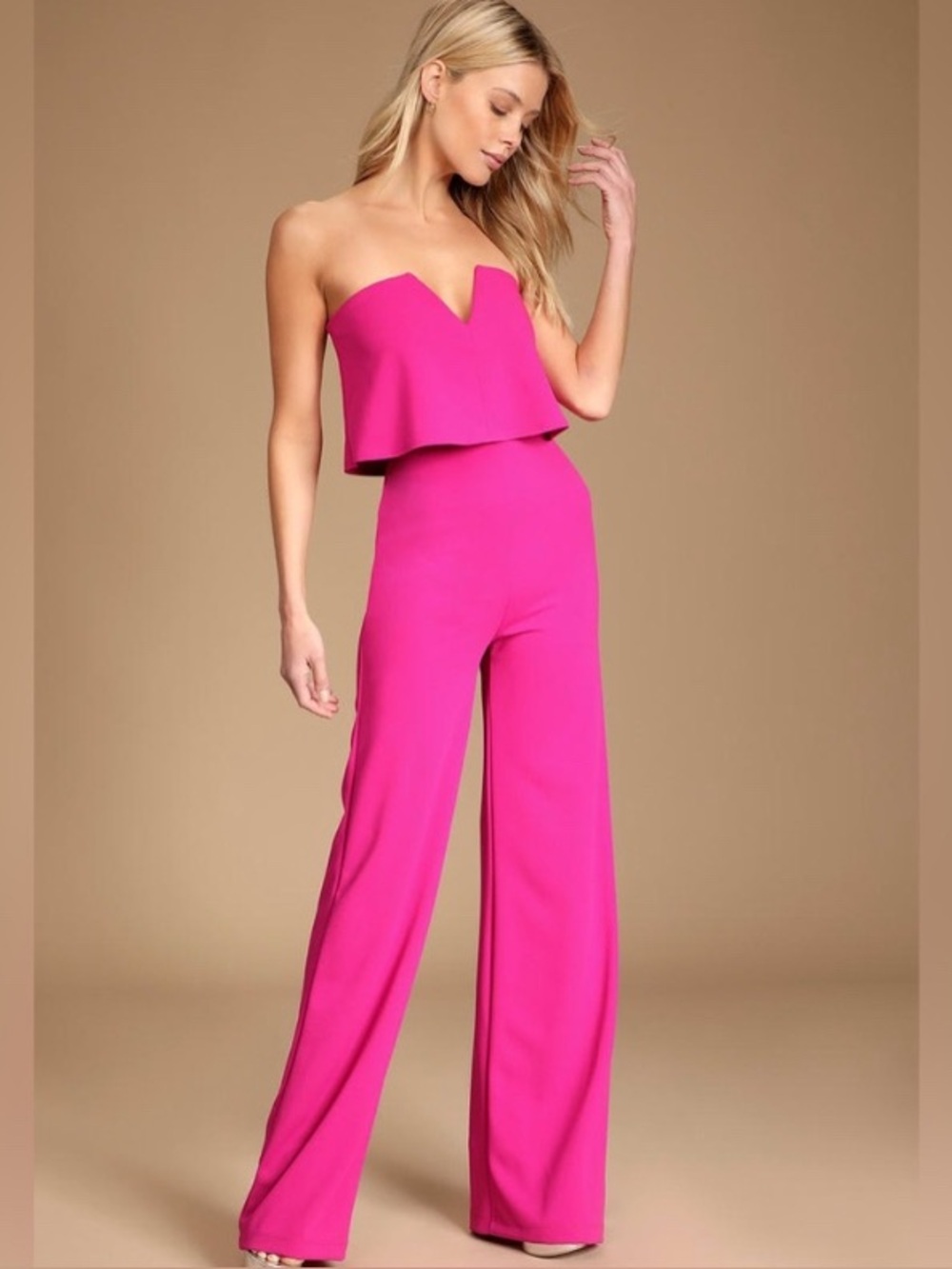 Lulus Power of Love Magenta Strapless Jumpsuit Size Small (stretchy) NWOT